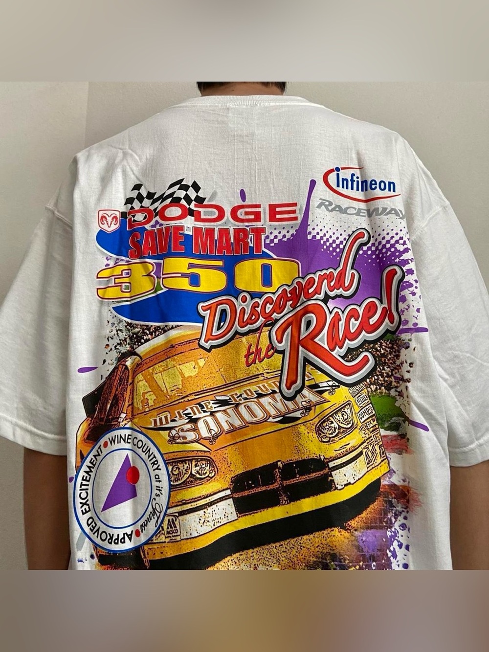 Vintage 2005 Dodge Mart Nascar Graphics White Tee Racing Shirt Y2K